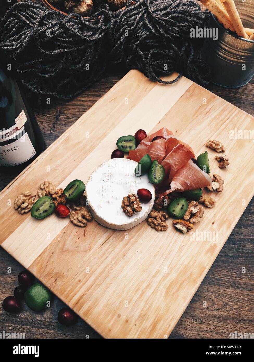 Brie cheese and prosciutto wine platter Stock Photo Alamy