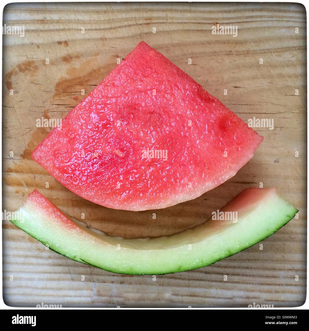 Watermelon slice with peel removed. - Smartphone Captured Stock Image