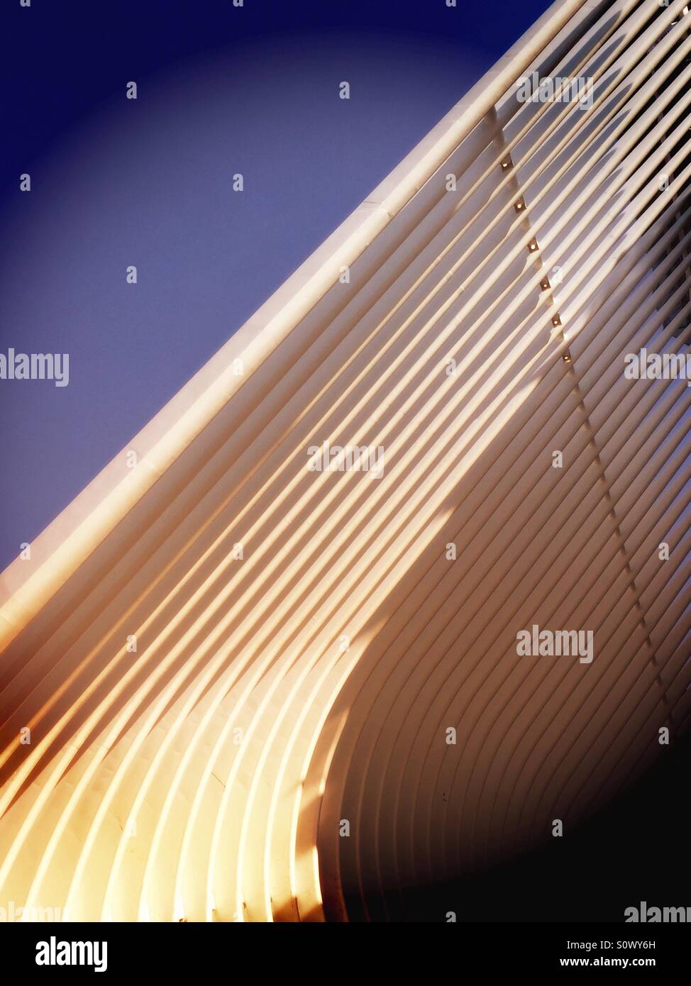 The exterior of the soaring World Trade Center transportation hub glistens in the sun, NYC. - Smartphone Captured Stock Image