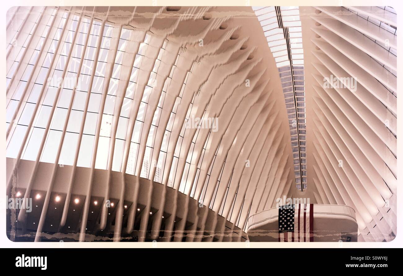 The oculus at the World Trade Center transportation hub is comprised of white steel ribs, NYC - Smartphone Captured Stock Image