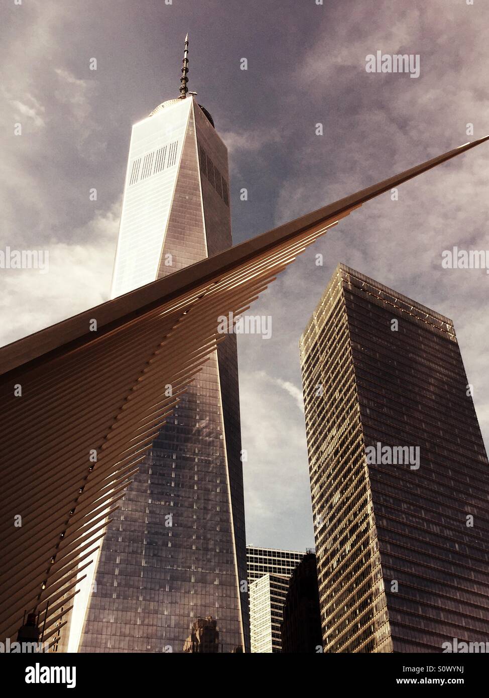 The transportation hub winglike architecture and freedom Tower at the World Trade Center site, NYC - Smartphone Captured Stock Image