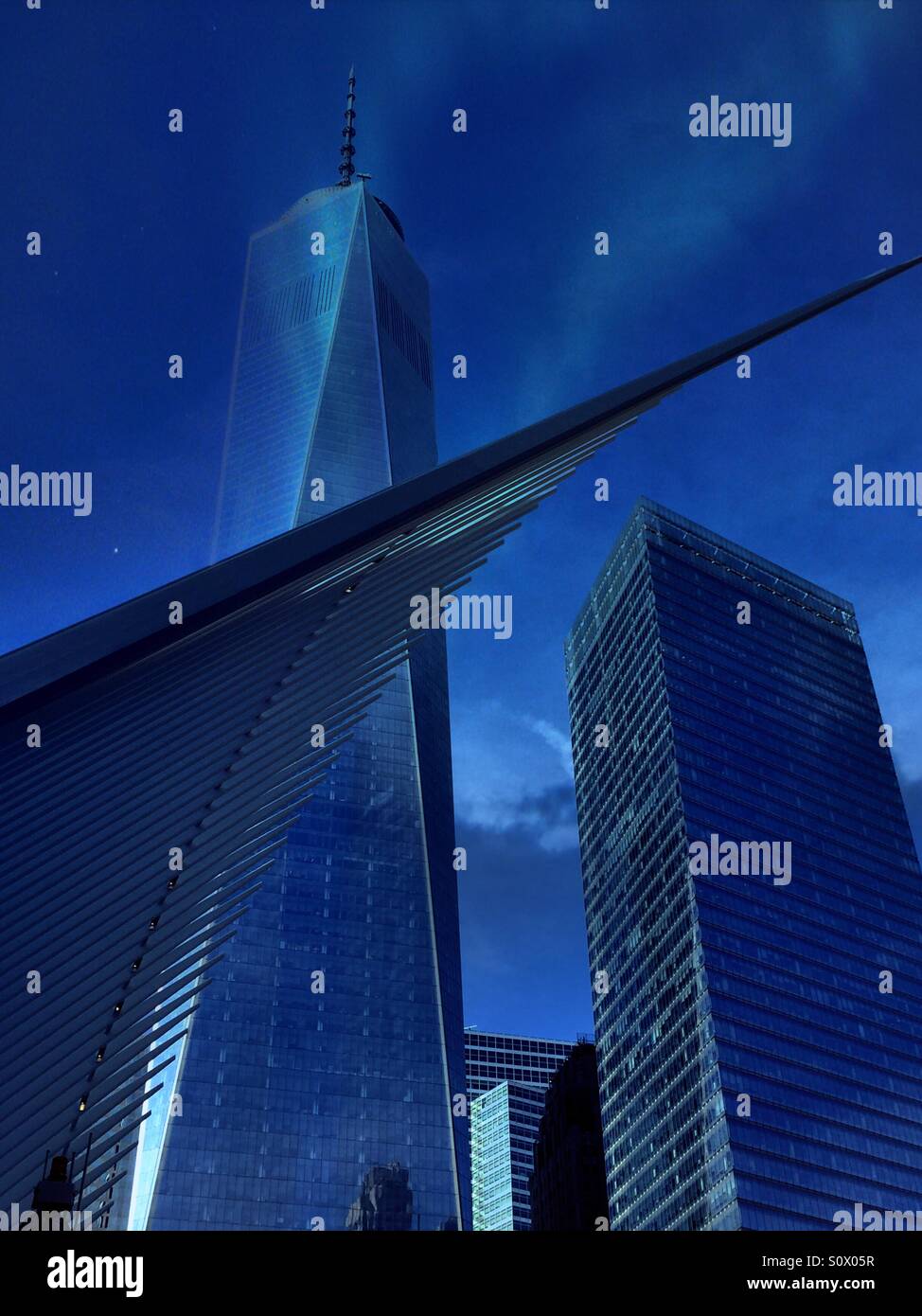 The transportation hub winglike architecture and freedom Tower at the World Trade Center site, NYC. - Smartphone Captured Stock Image