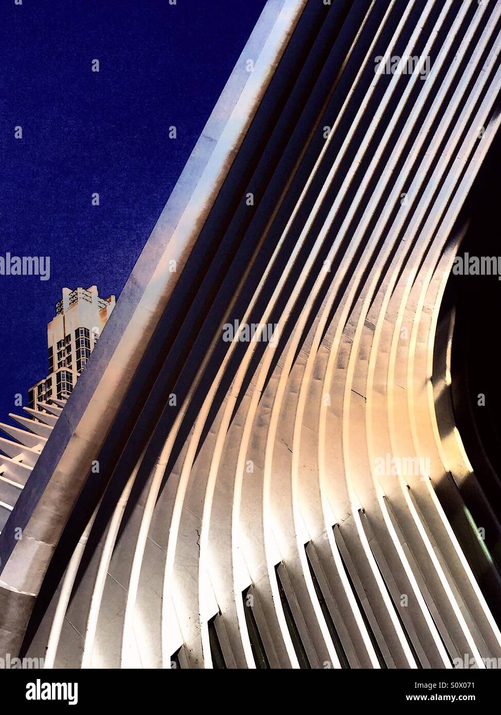 The exterior of the soaring World Trade Center transportation hub glistens in the sun, NYC - Smartphone Captured Stock Image