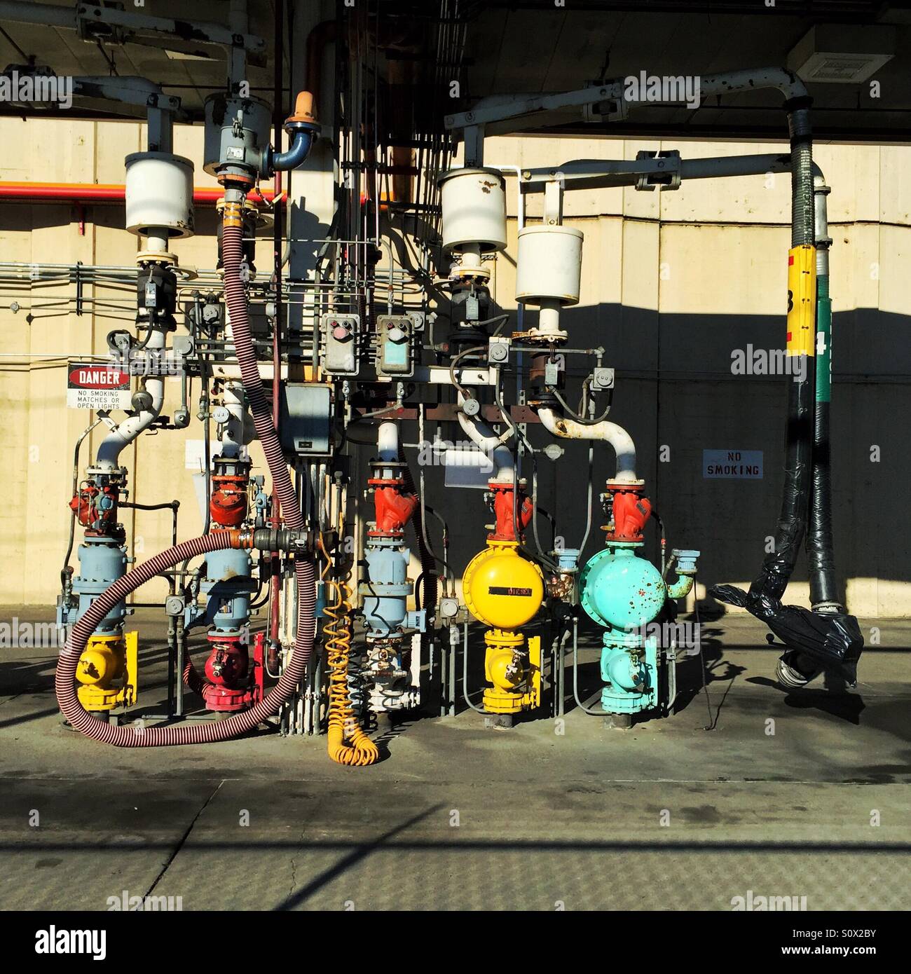 Valves at the oil storage facility in Tacoma, WA - Smartphone Captured Stock Image