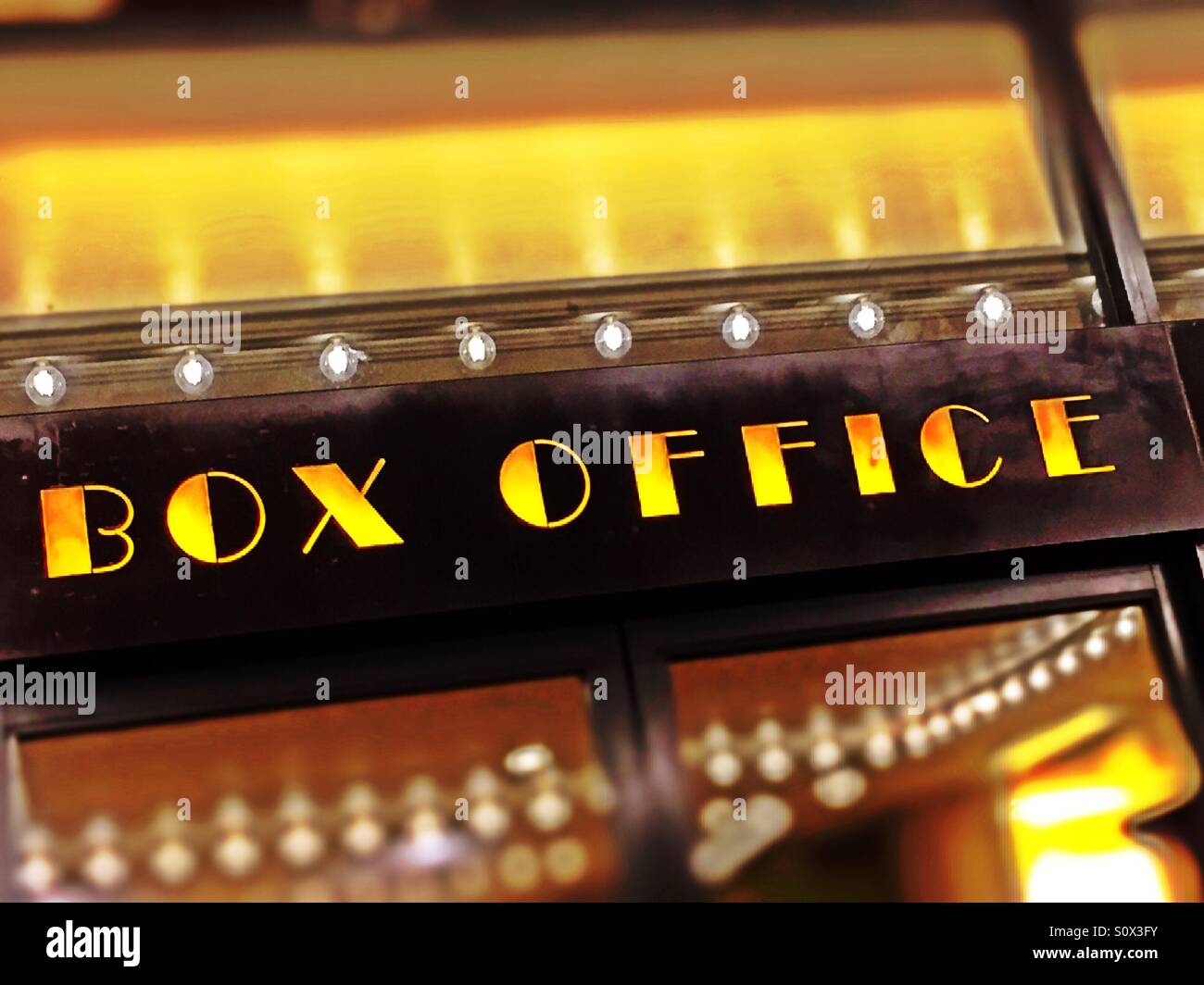 Broadway box office theater sign in time square, New York City Stock