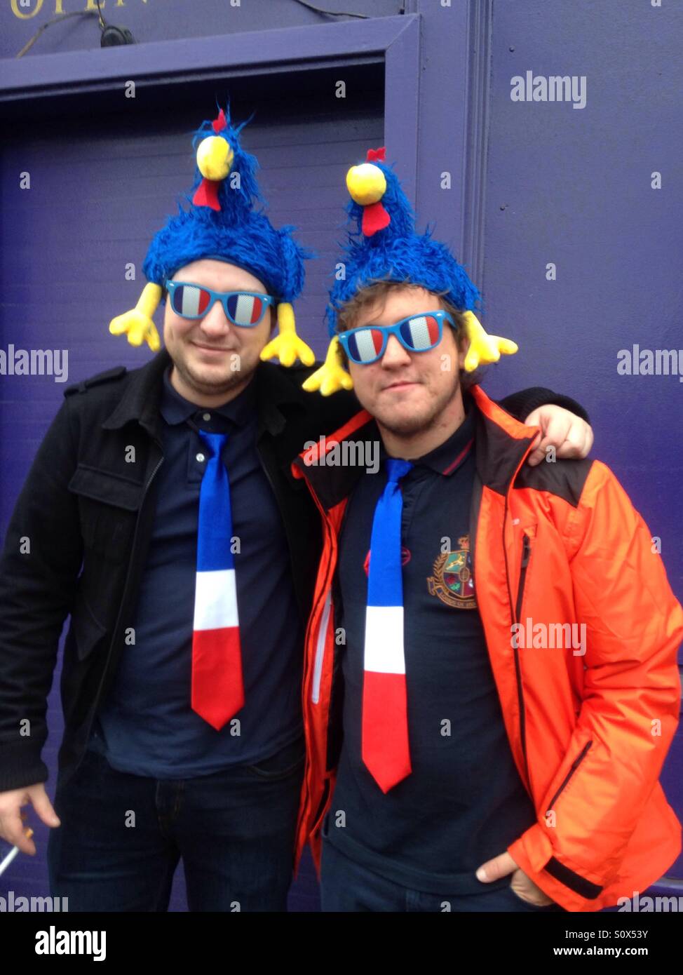 French rugby supporters at Murrayfield for France v Scotland six nations match Stock Photo
