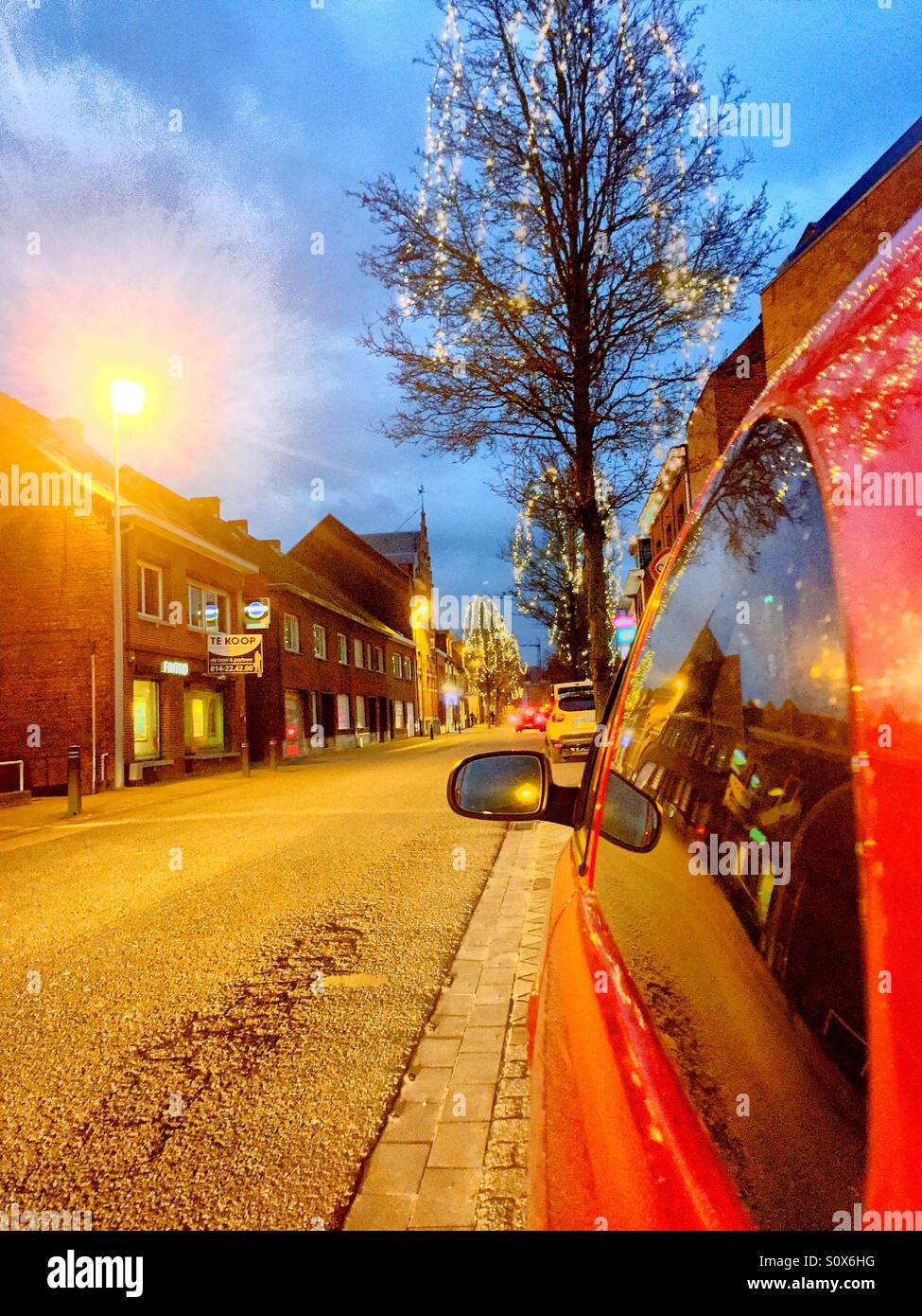 Christmas Lights in the village Street - Smartphone Captured Stock Image
