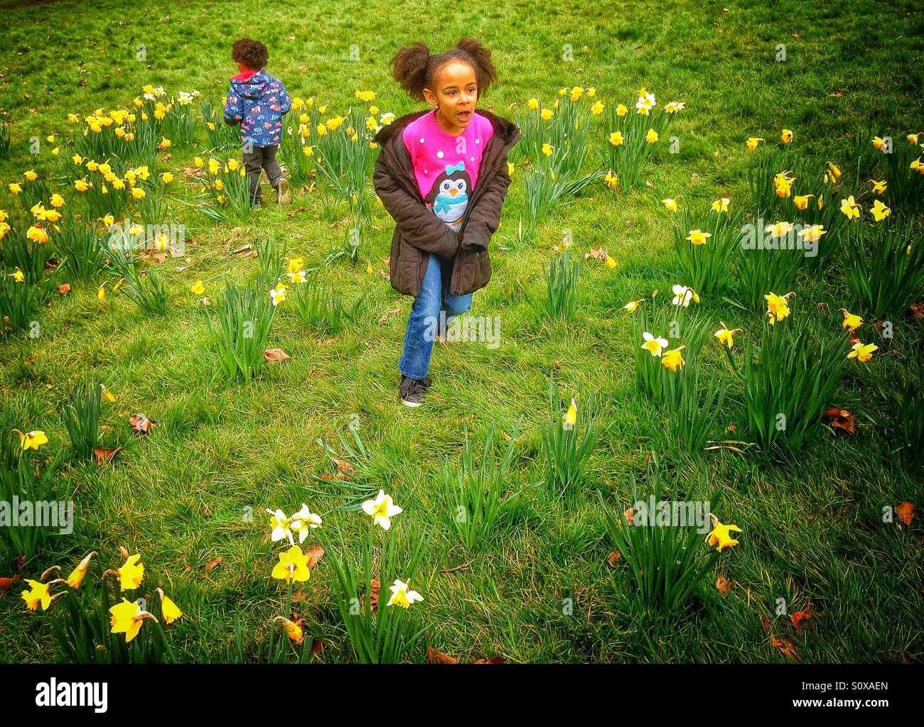 Two children in a meadow. - Smartphone Captured Stock Image