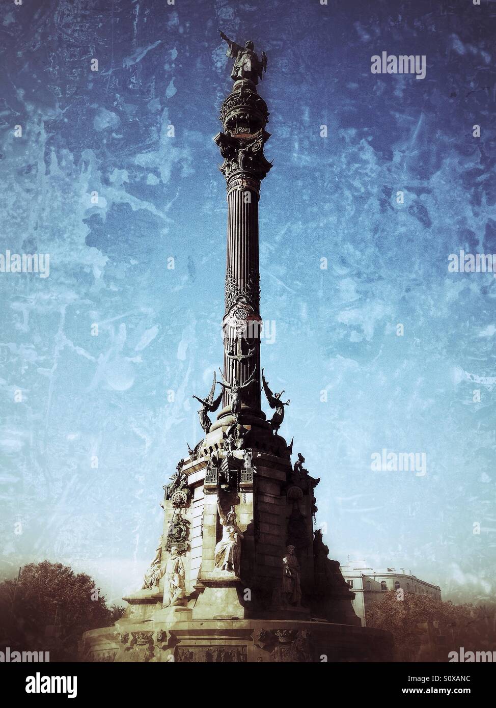 Christopher Columbus monument in Barcelona, Spain - Smartphone Captured Stock Image