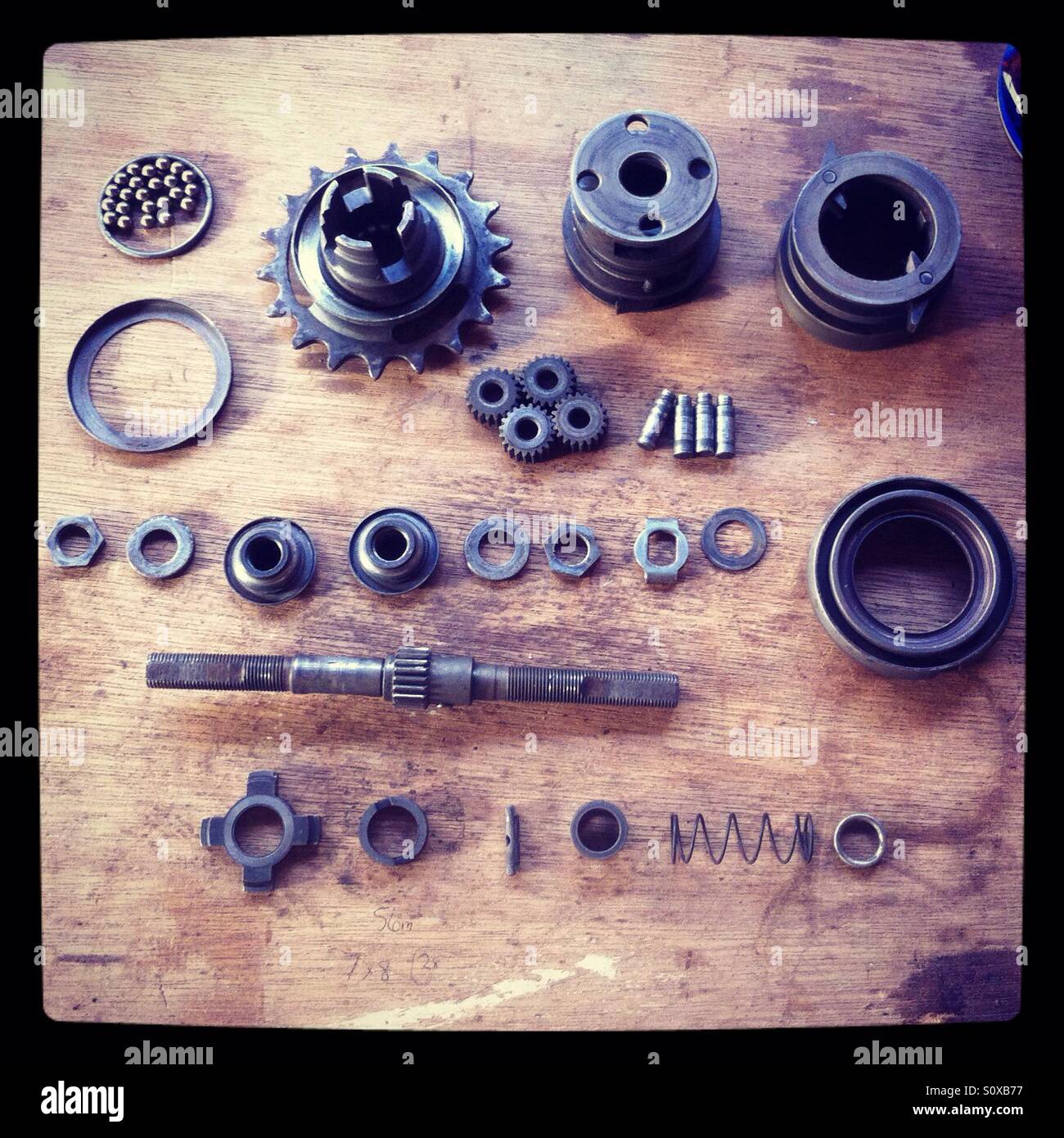 Sturmey Archer three speed bicycle gear disassembled Stock Photo