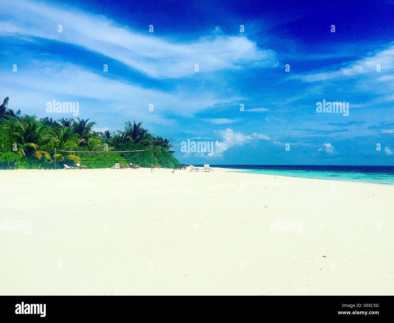 Beautiful sand beach in Maldives island Stock Photo