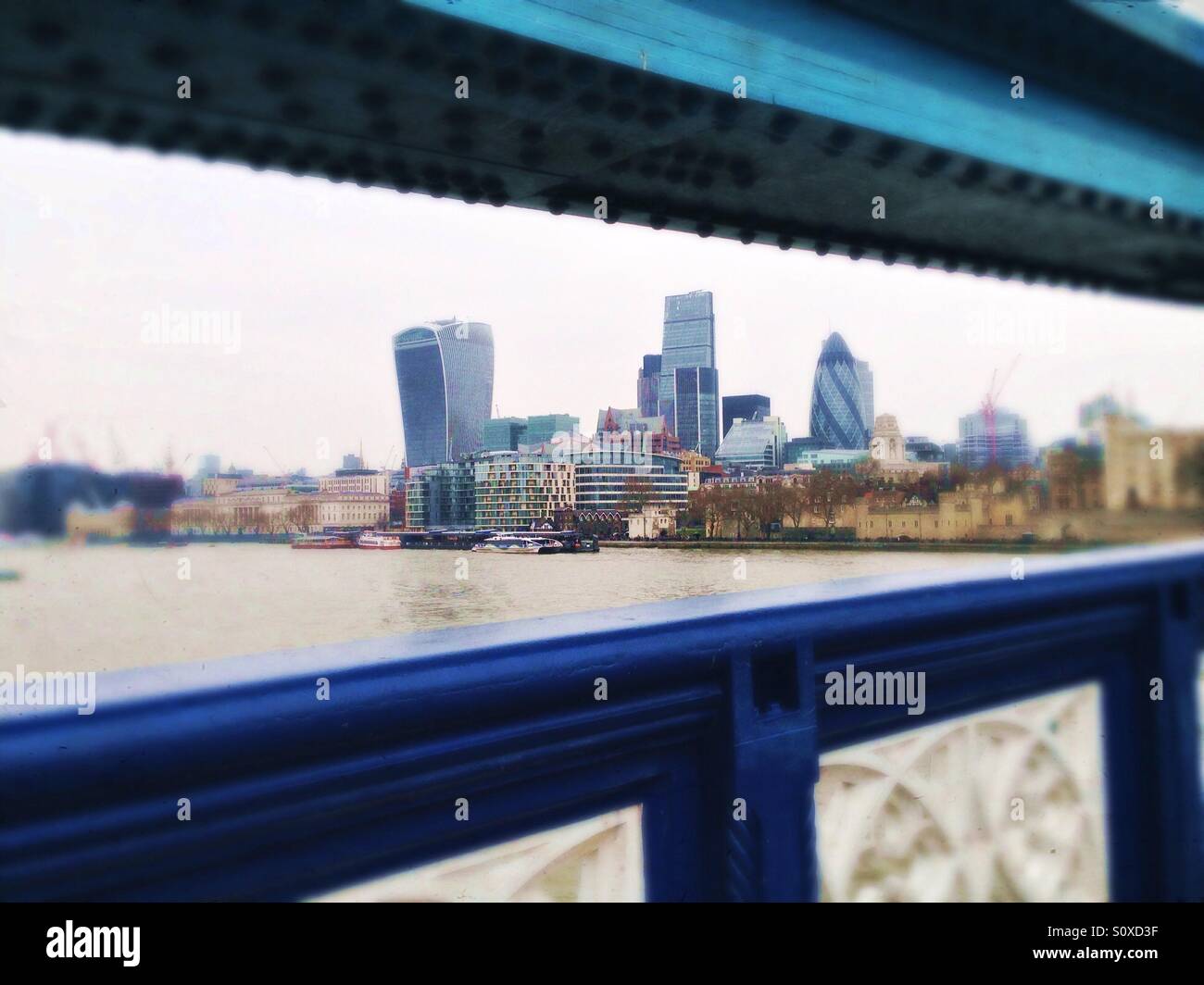 Skyline of The City in London seen from the Tower Bridge - Smartphone Captured Stock Image