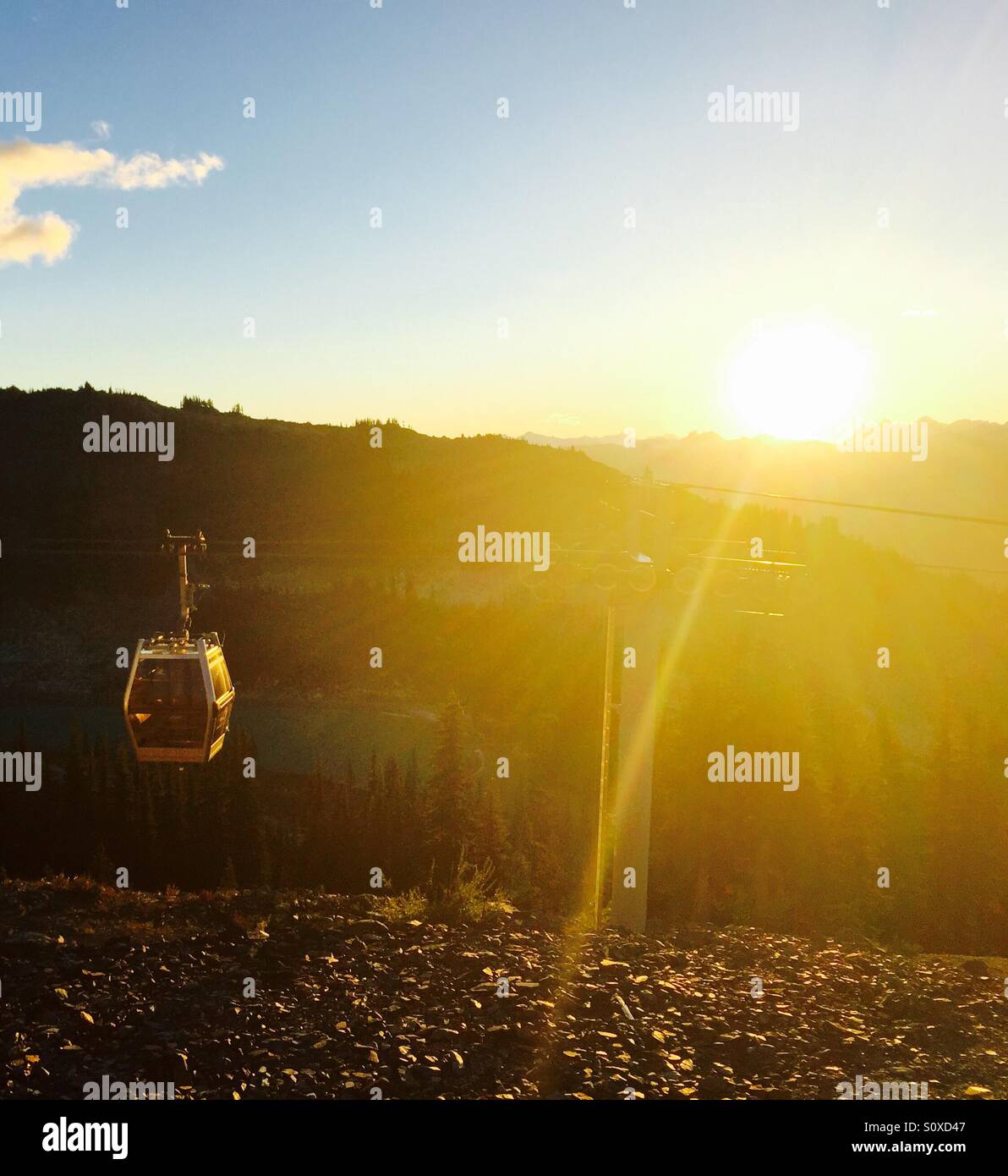 Sunset gondola ride in the mountains. Whistler, Canada Stock Photo Alamy