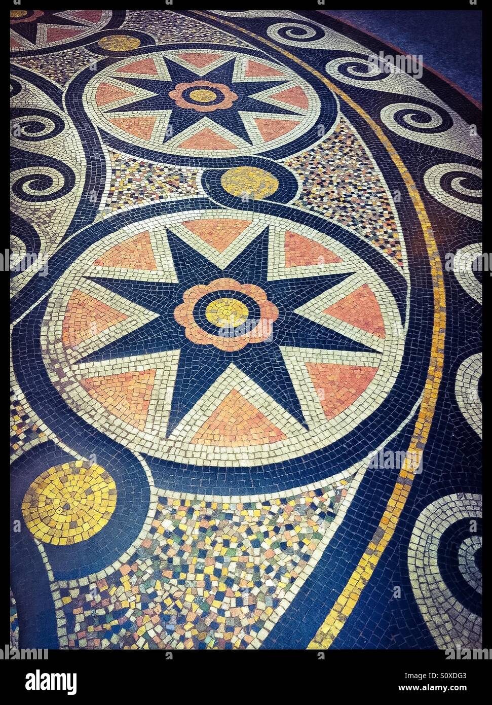 Mosaic floor, Galerie Vivienne. Paris, France Stock Photo