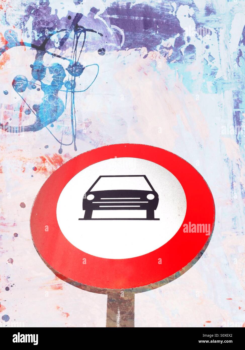 Car stop sign with artistic background - Smartphone Captured Stock Image