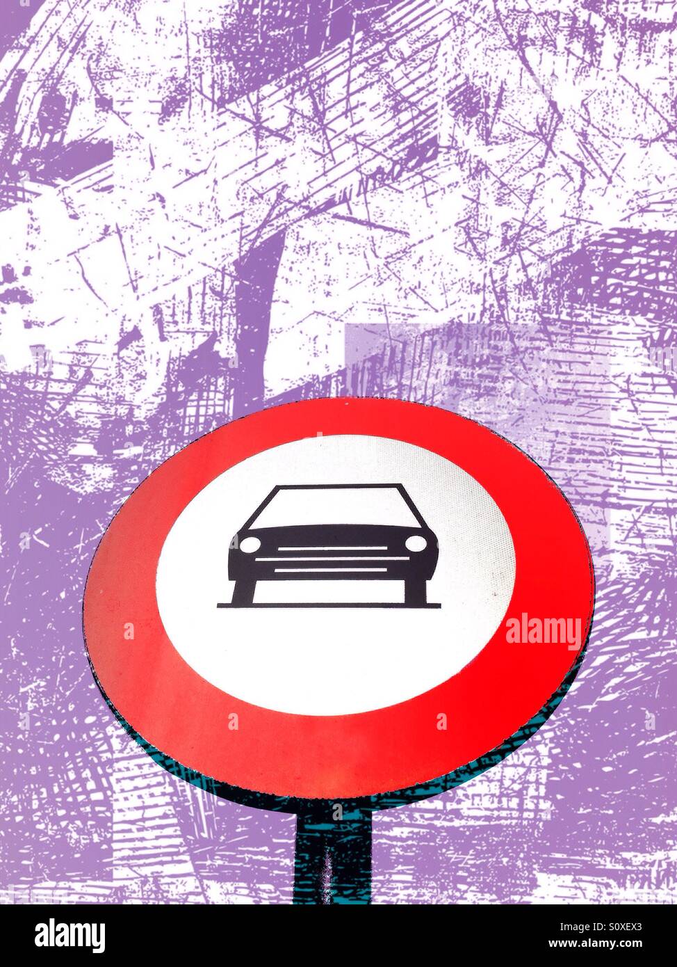 Car stop sign with artistic background - Smartphone Captured Stock Image