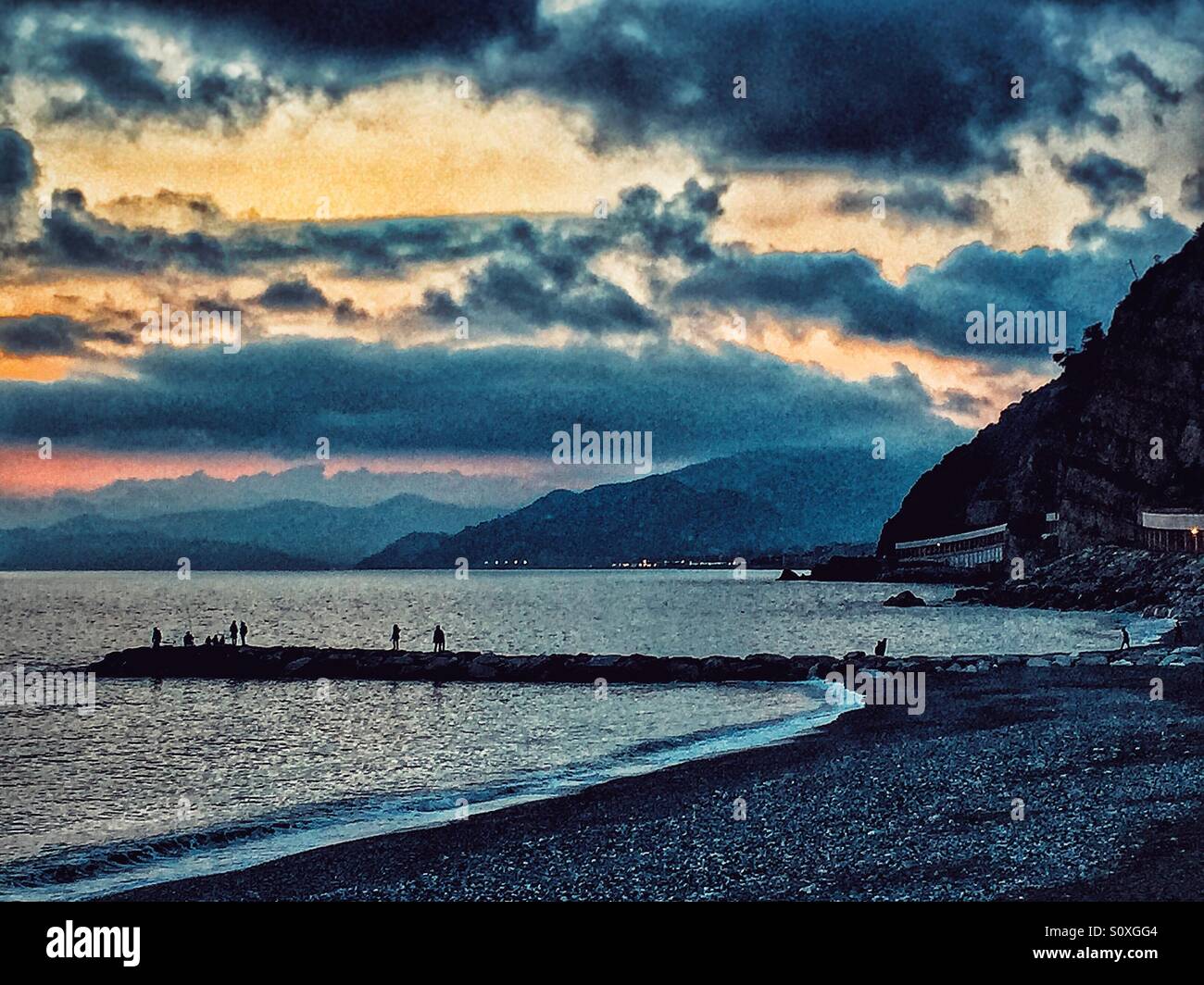 Dusk at Sestri Levante, Italy Stock Photo