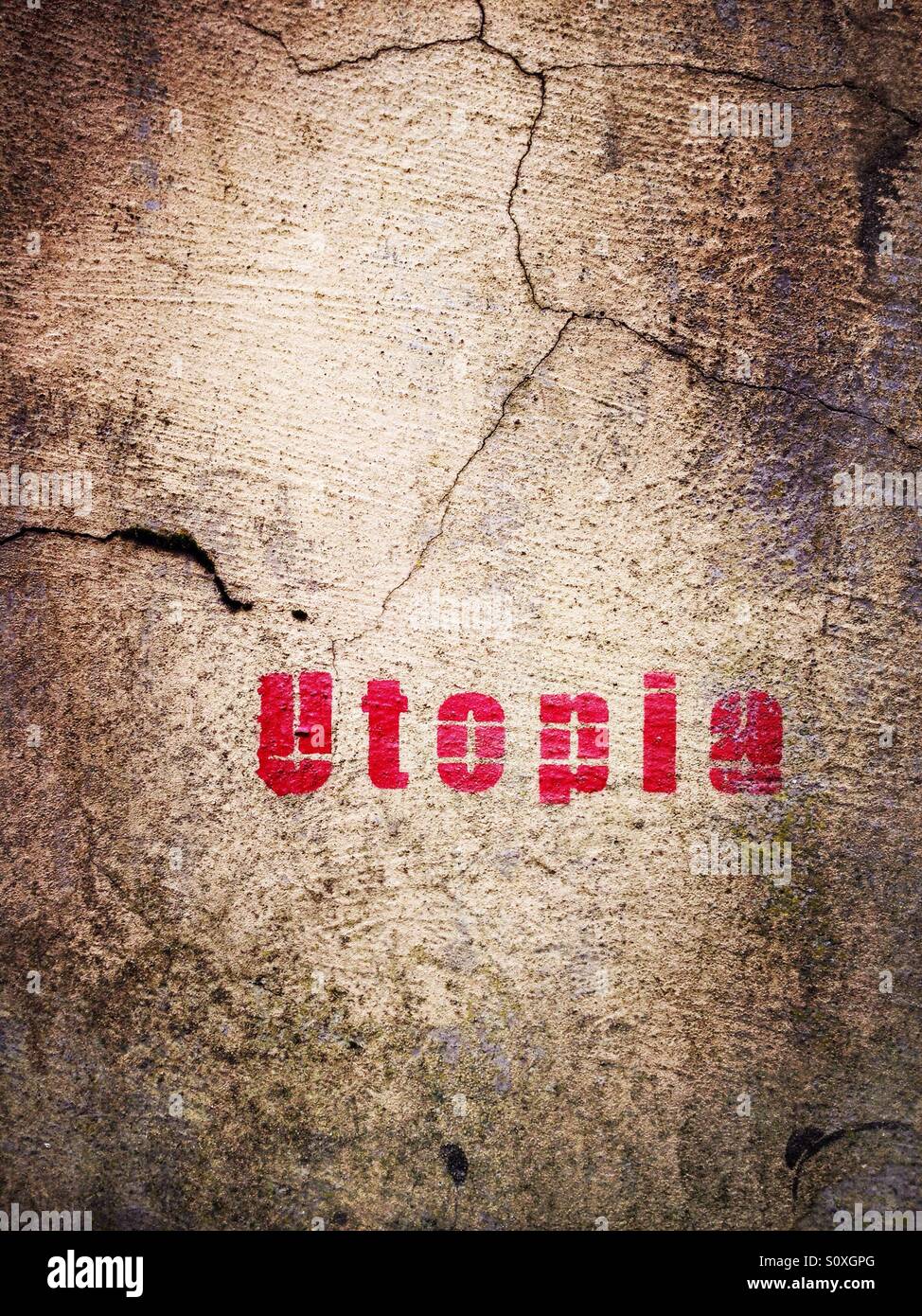 Utopia graffiti in Haggerston, London - Smartphone Captured Stock Image