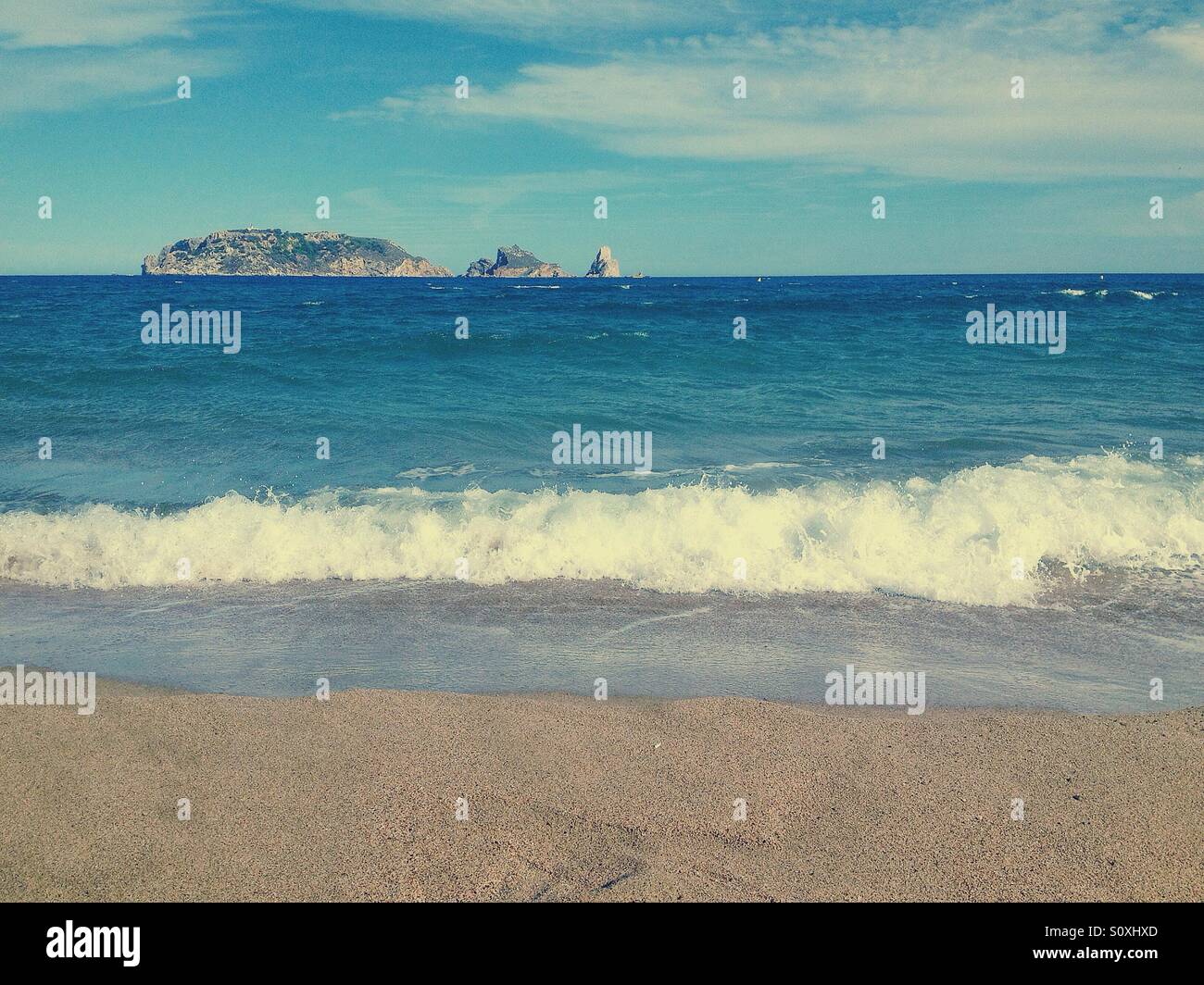 View of the Medes Islands from Estartit beach Stock Photo