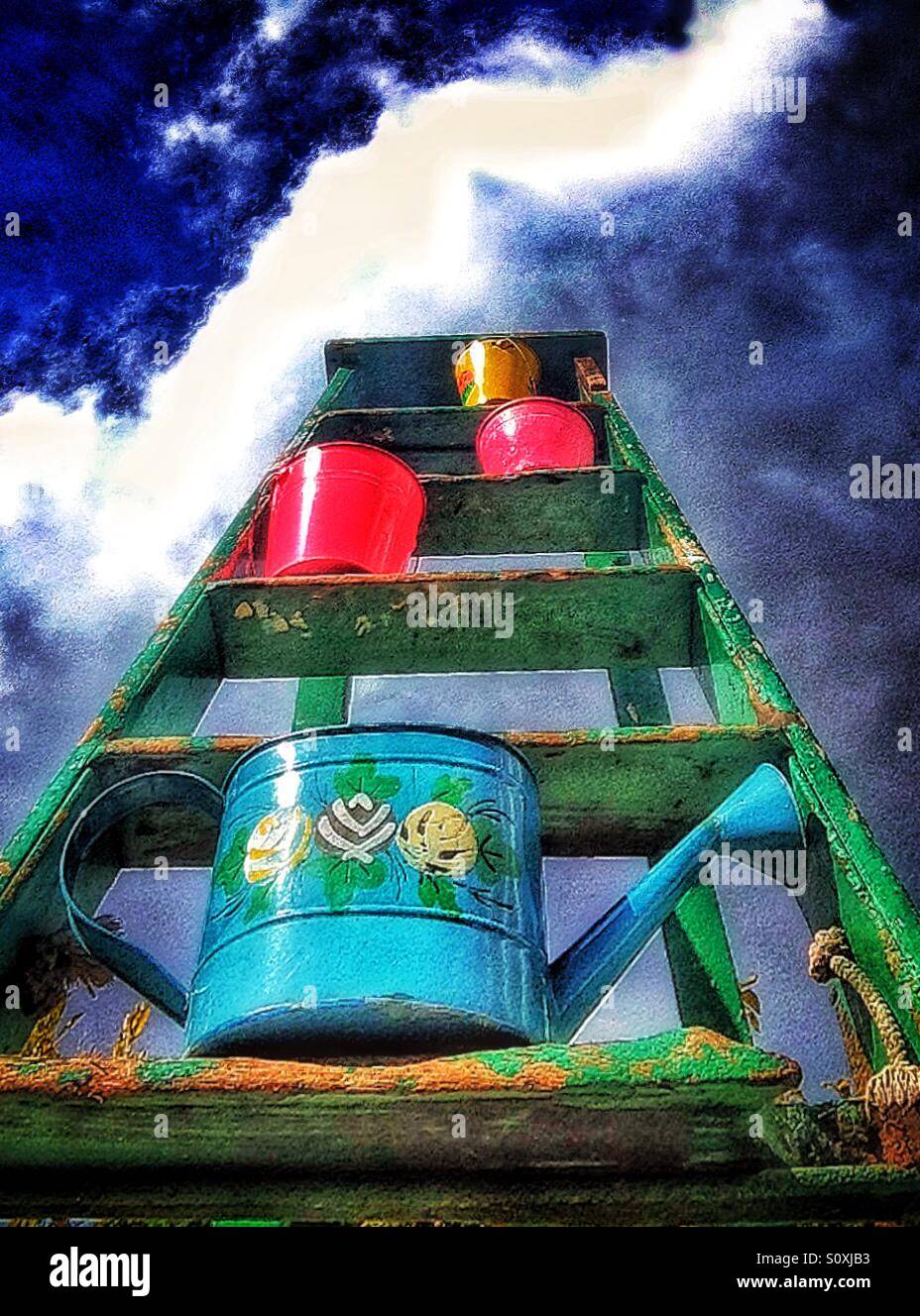 Color garden ladder. - Smartphone Captured Stock Image