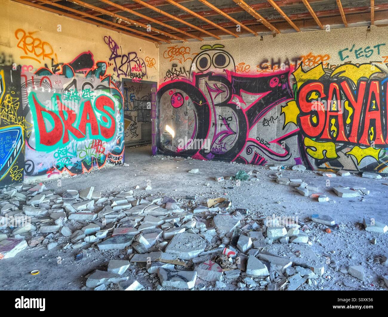 Graffiti wall in derelict building - Smartphone Captured Stock Image