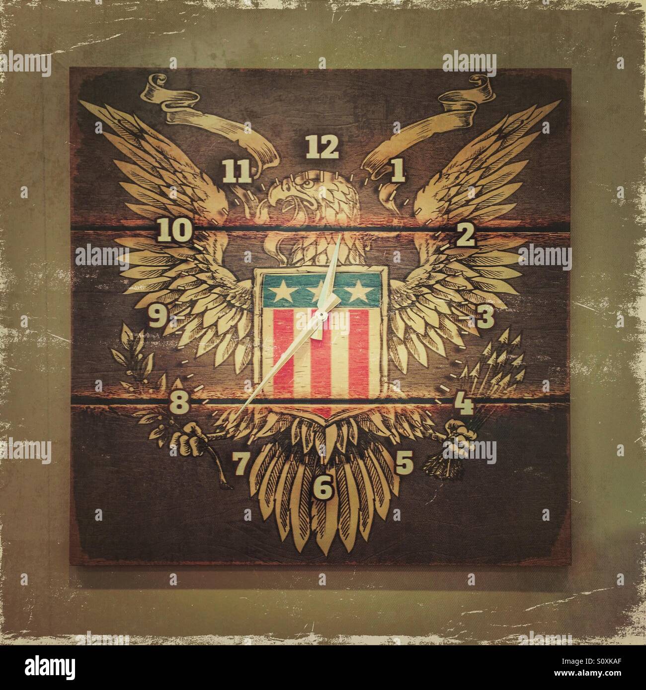 American Eagle on a square wall clock - Smartphone Captured Stock Image