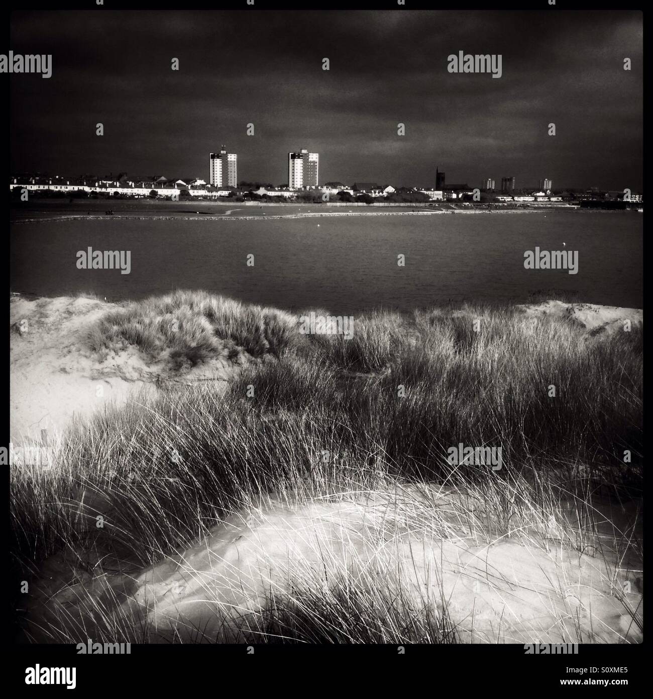 Sand dunes on Crosby Beach, Liverpool, England. - Smartphone Captured Stock Image