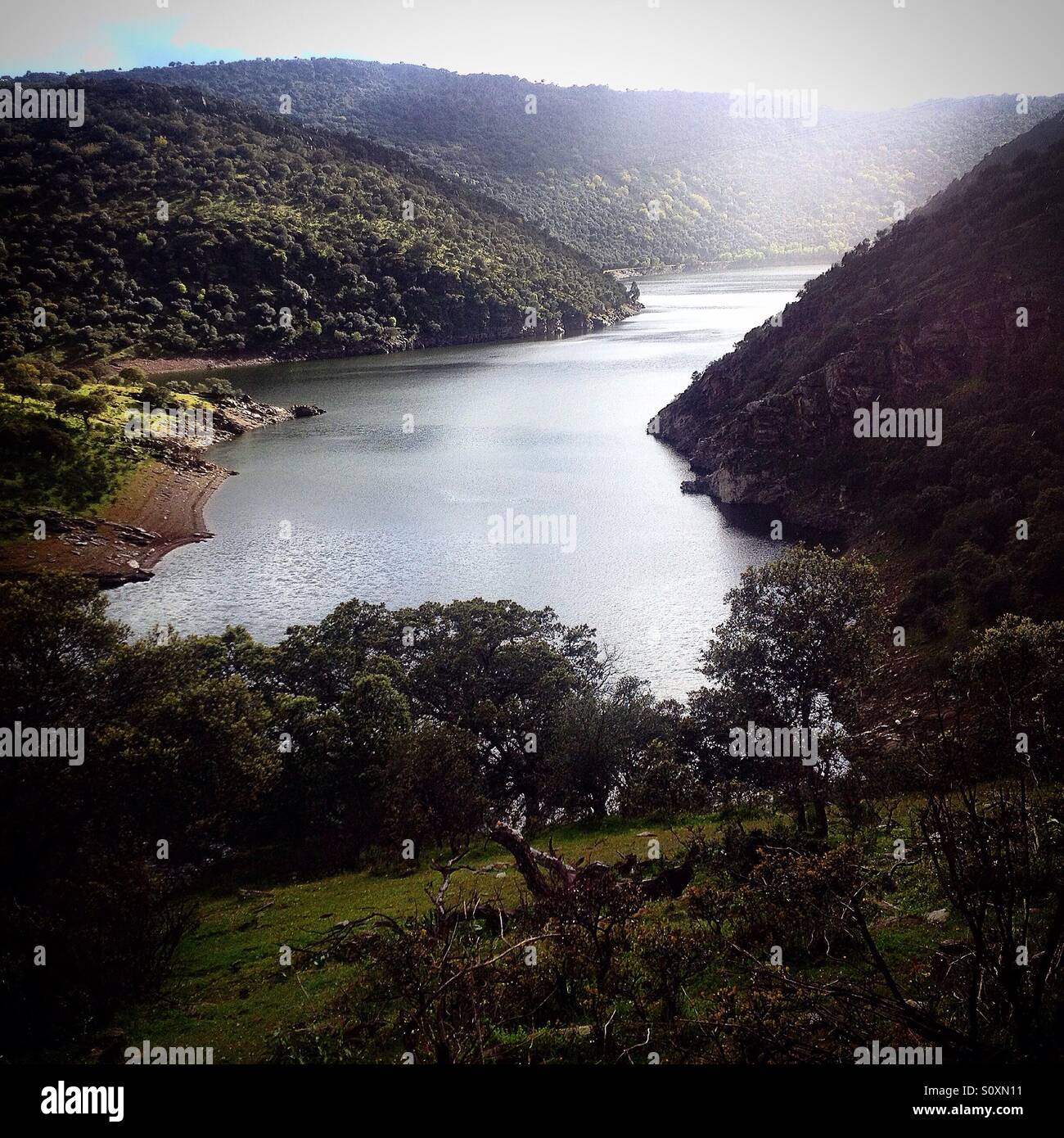 Alcantara artificial lake in Caceres, Extremadura, Spain - Smartphone Captured Stock Image