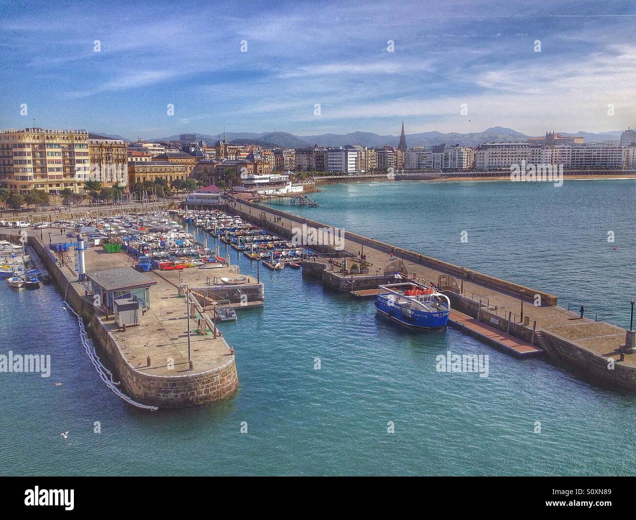 Landscape of the seaport in San Sebastian, Spain - Smartphone Captured Stock Image