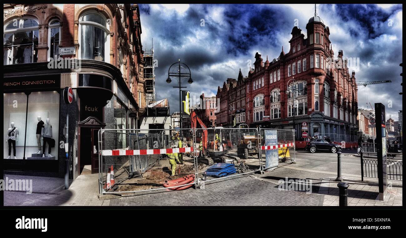 Roadworks on Vicar Lane, Leeds, England. - Smartphone Captured Stock Image