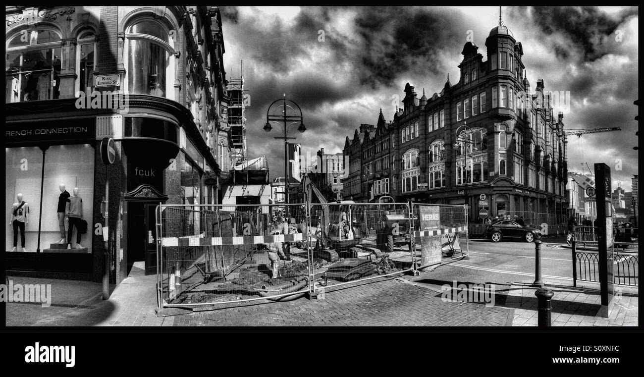 Roadworks on Vicar Lane, Leeds, England. - Smartphone Captured Stock Image