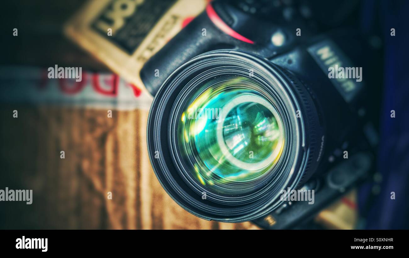 Nikon dslr and lens - Smartphone Captured Stock Image