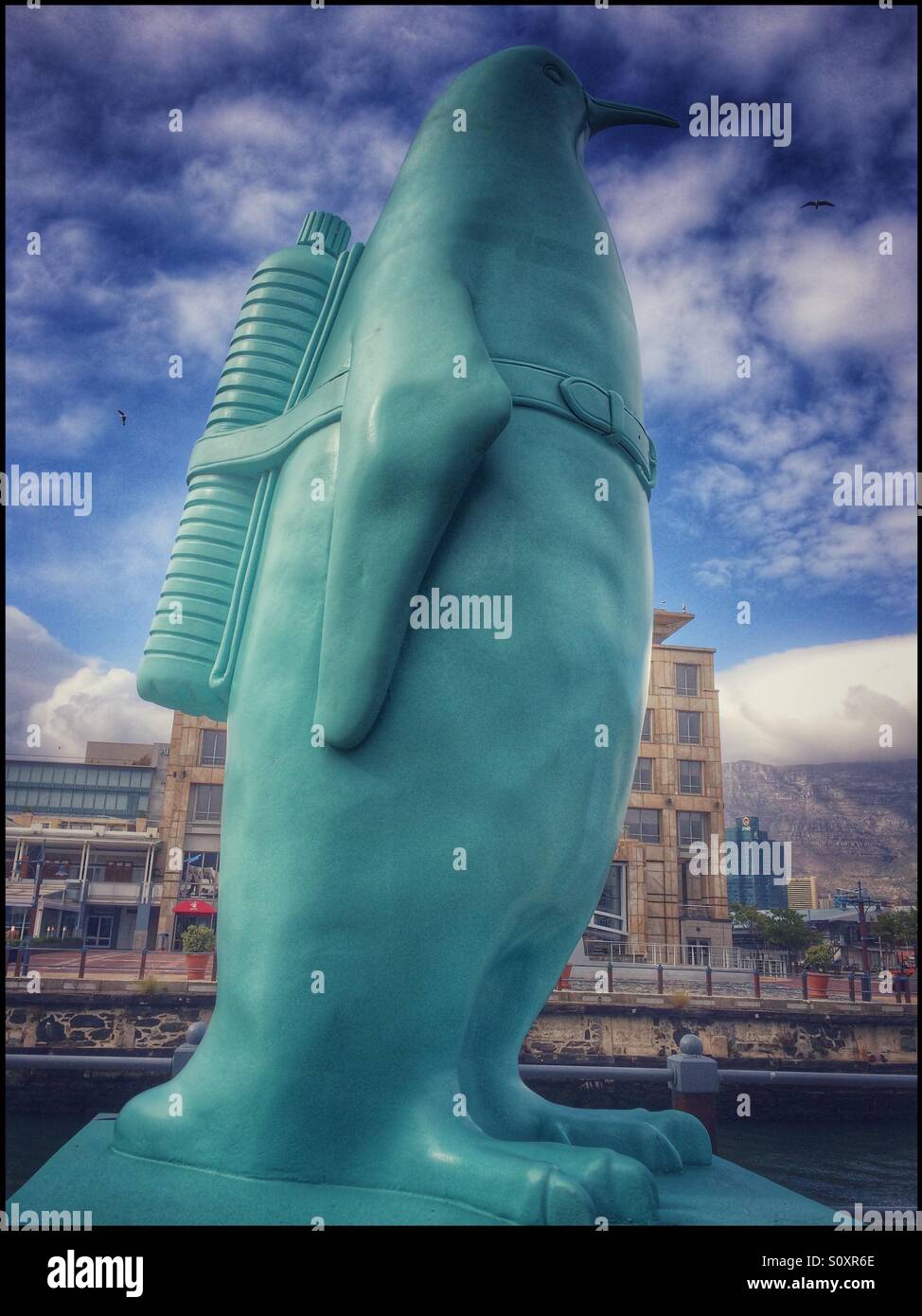 Giant penguin statue , V& Waterfront, Cape Town. - Smartphone Captured Stock Image
