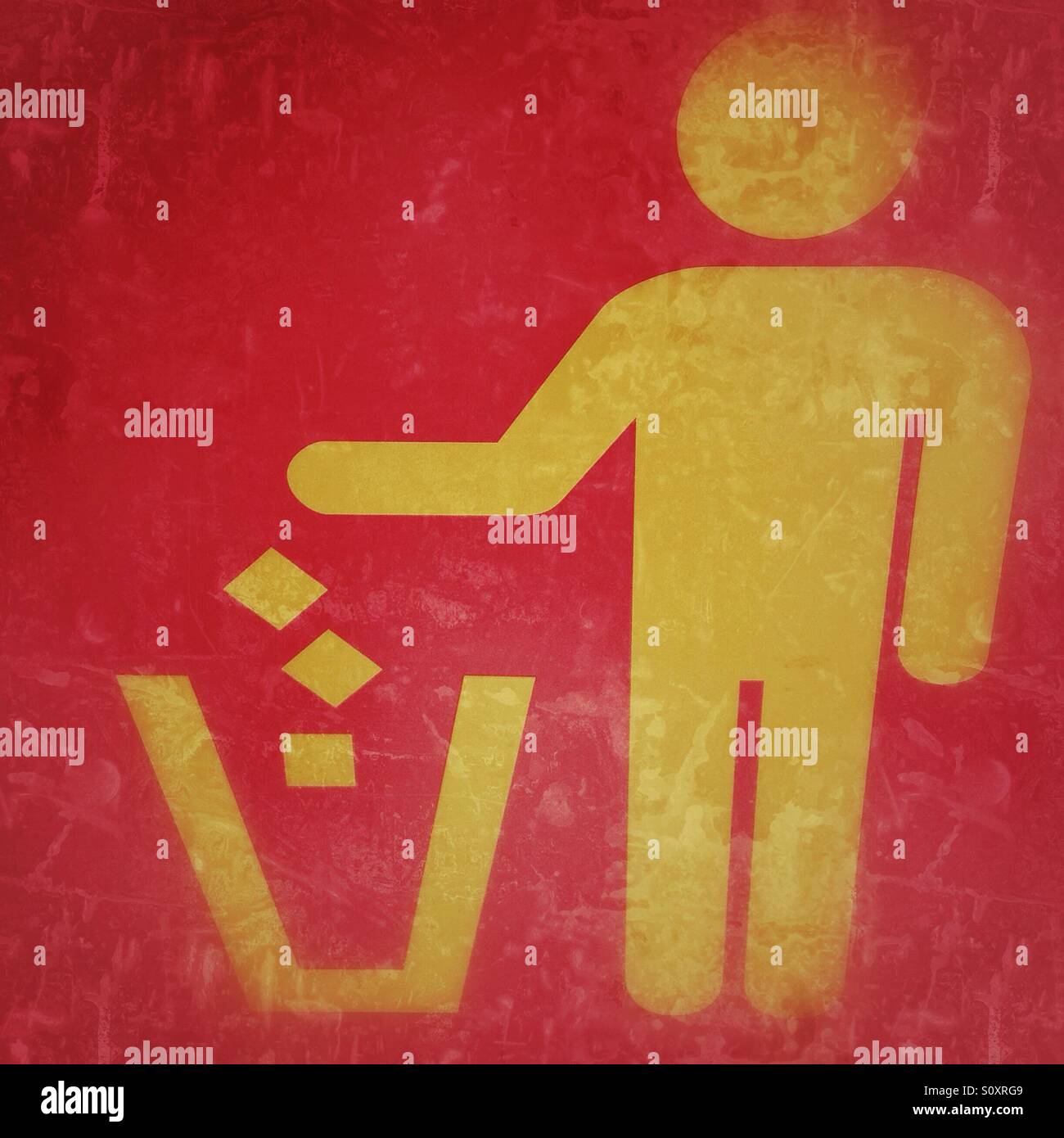 Paper bin sign in red and yellow colors - Smartphone Captured Stock Image