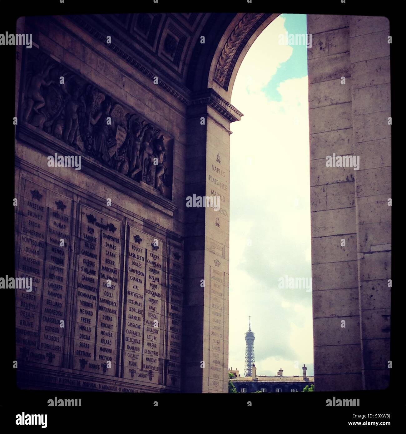 Eiffel Tower through the Arc de Triomphe, Paris Stock Photo Alamy