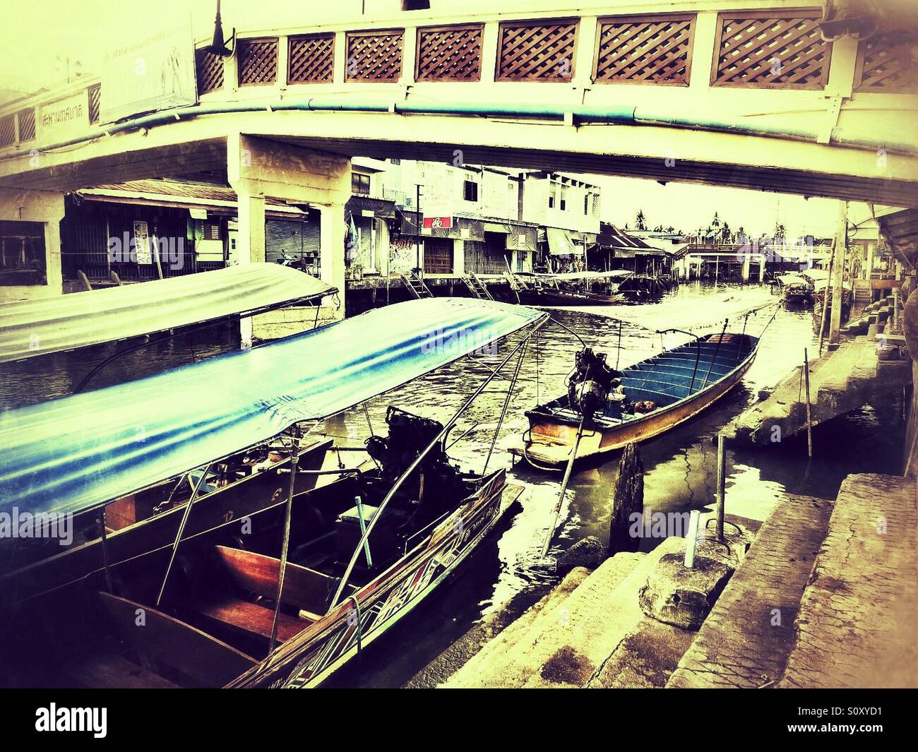 Boats on the canal at the floating market Amphawa Thailand Stock Photo