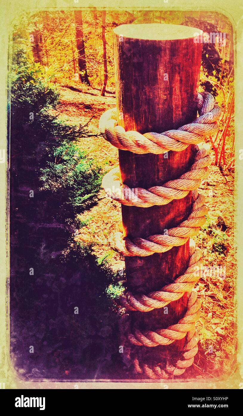 Twine rope wrapped around a piece of wood Stock Photo Alamy