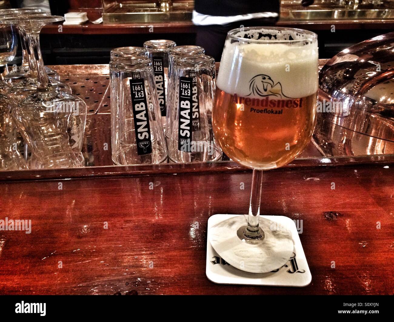 A glass of beer in an Amsterdam bar - Smartphone Captured Stock Image