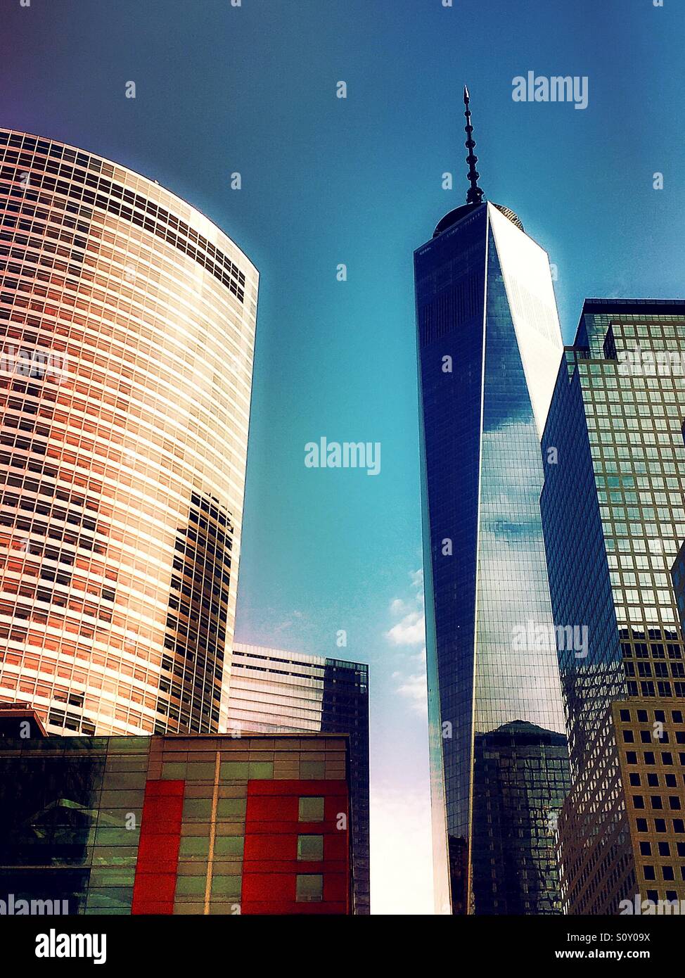 Freedom Tower at the 911 memorial site in downtown New York City - Smartphone Captured Stock Image