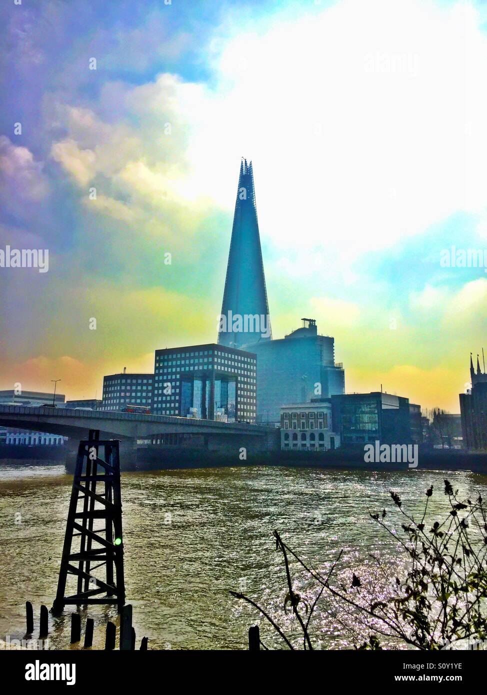 The shard  London from the Thames Stock Photo