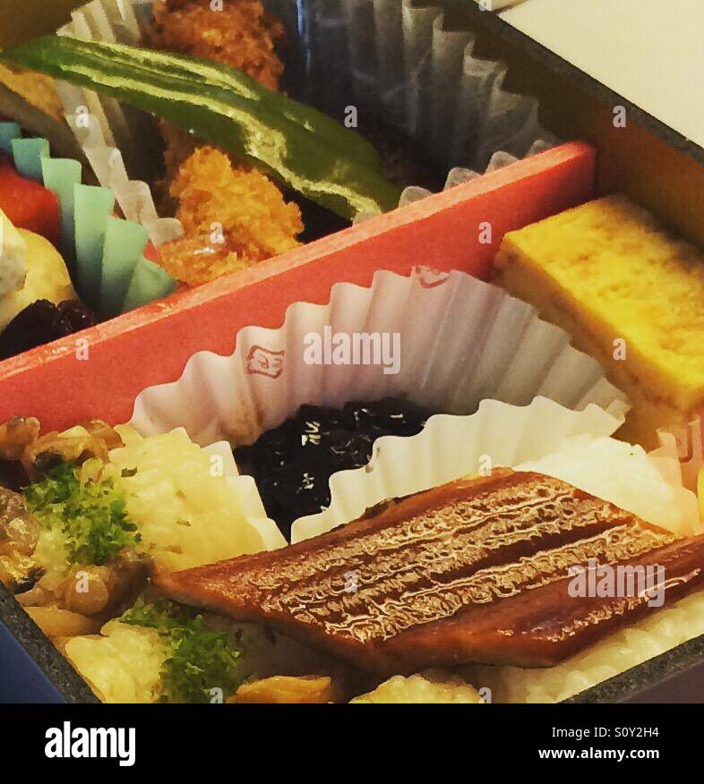 Tasty Japanese bento lunch from Shinkansen train station Stock Photo