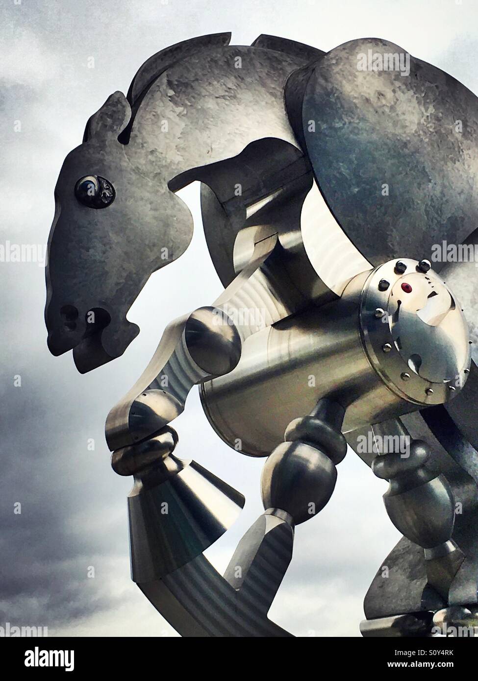 Iron horse statue in front of Berlin central train station Stock Photo