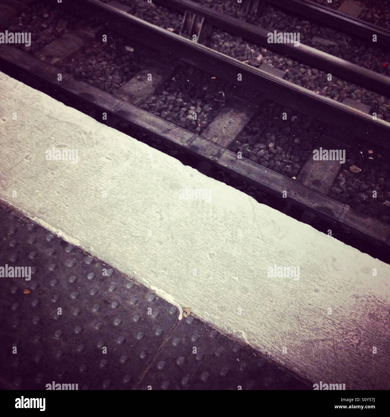 Paris metro track at a station - Smartphone Captured Stock Image