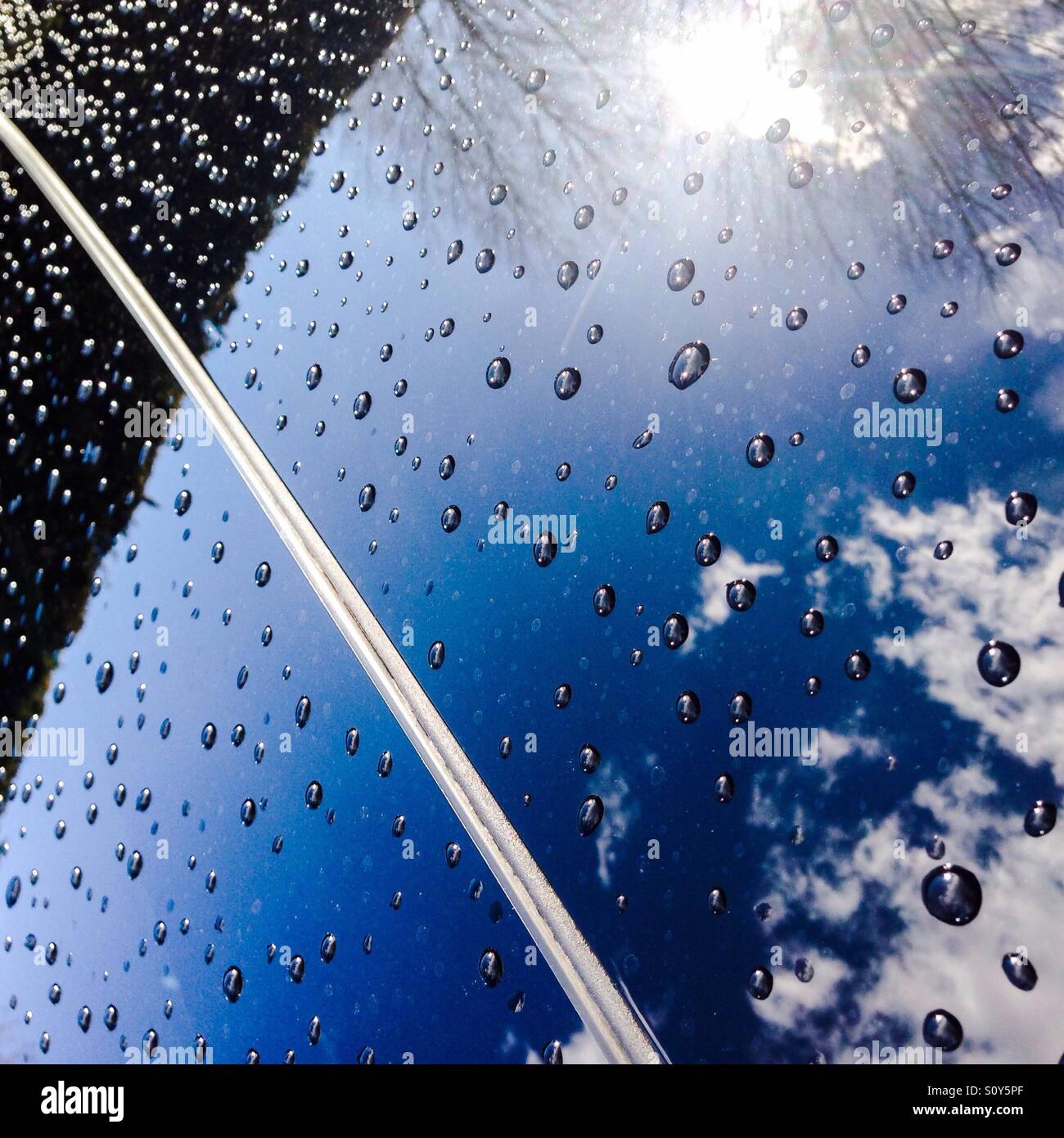 Planet earth! ( rain drops and reflection on car sun roof) abstract - Smartphone Captured Stock Image