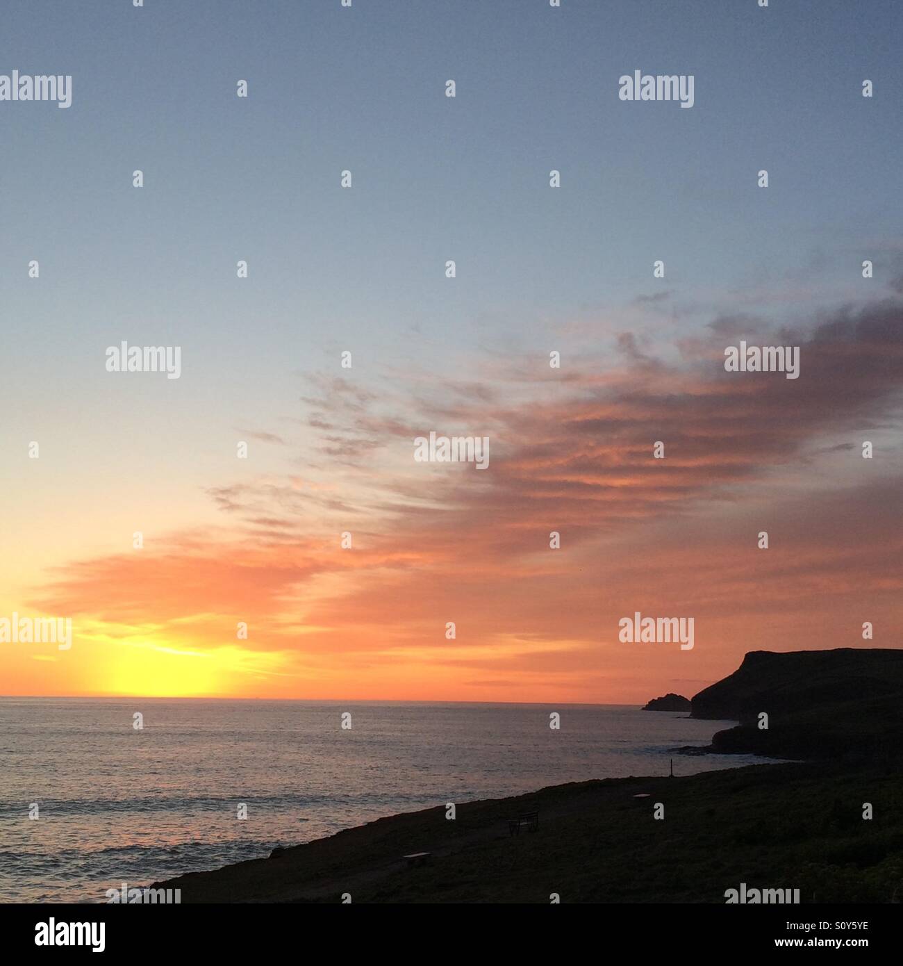 Sunset at Polzeath beach, North Cornwall. - Smartphone Captured Stock Image