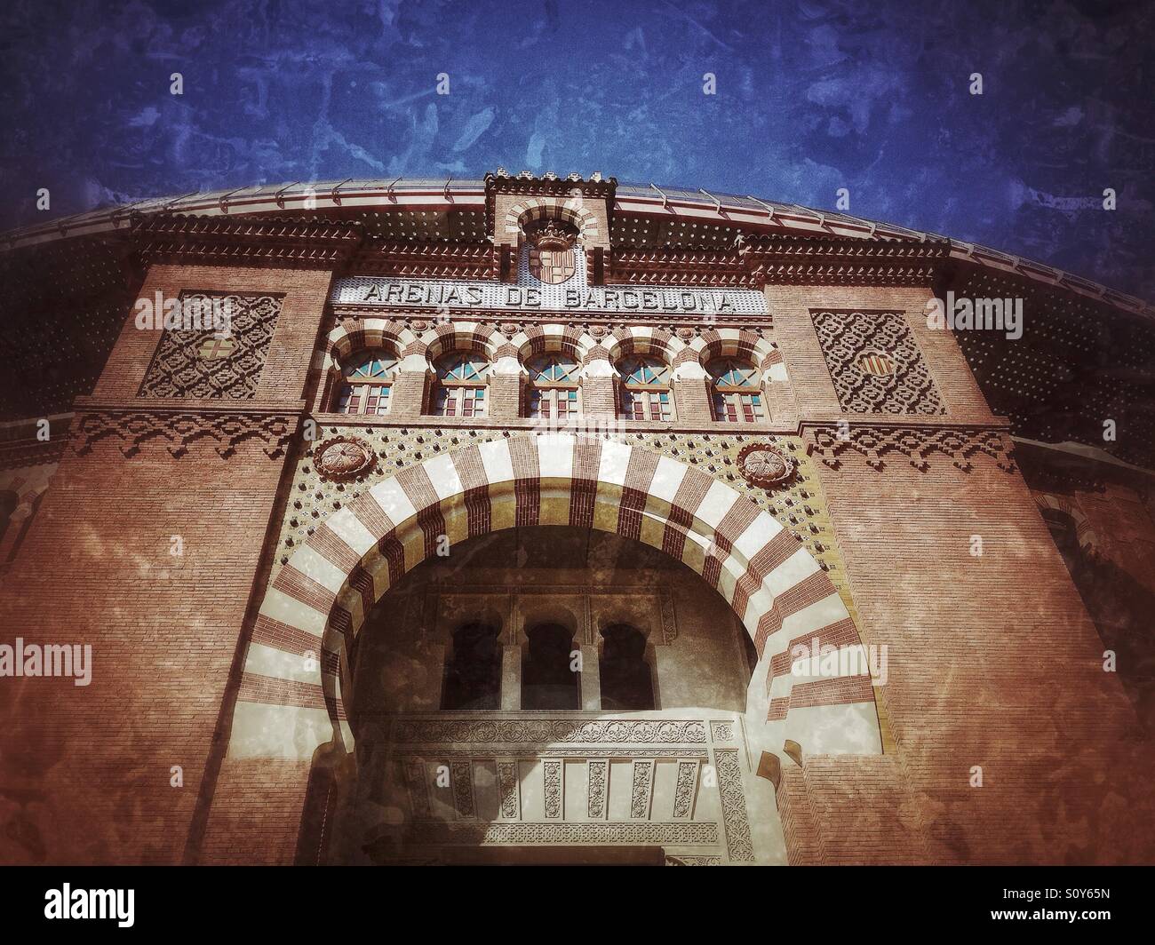 View of the old bullring Arenas de Barcelona - Smartphone Captured Stock Image