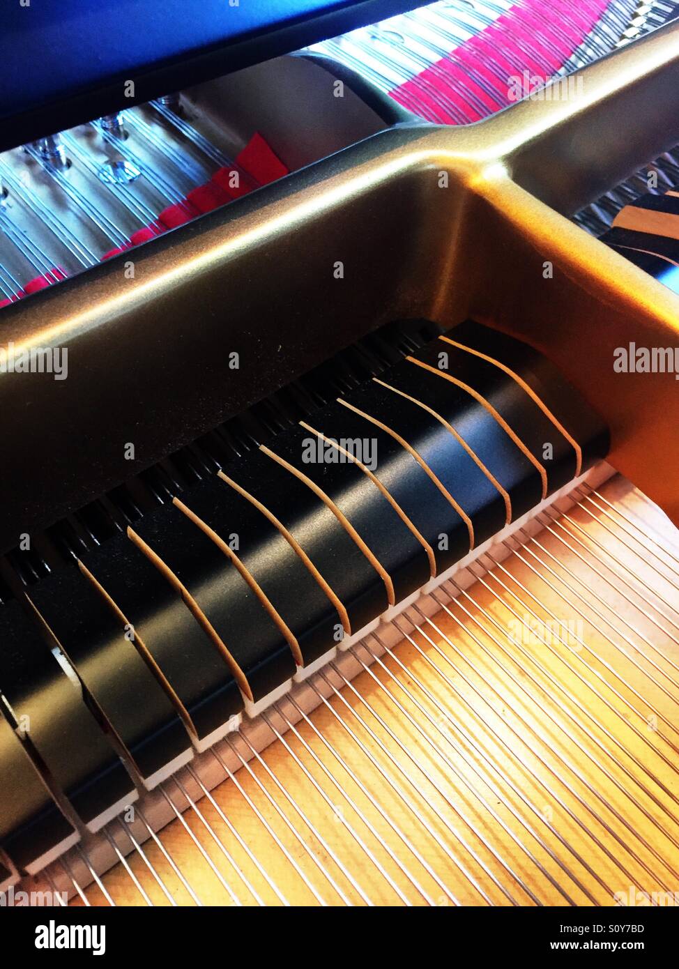 Grand piano strings and hammers - Smartphone Captured Stock Image