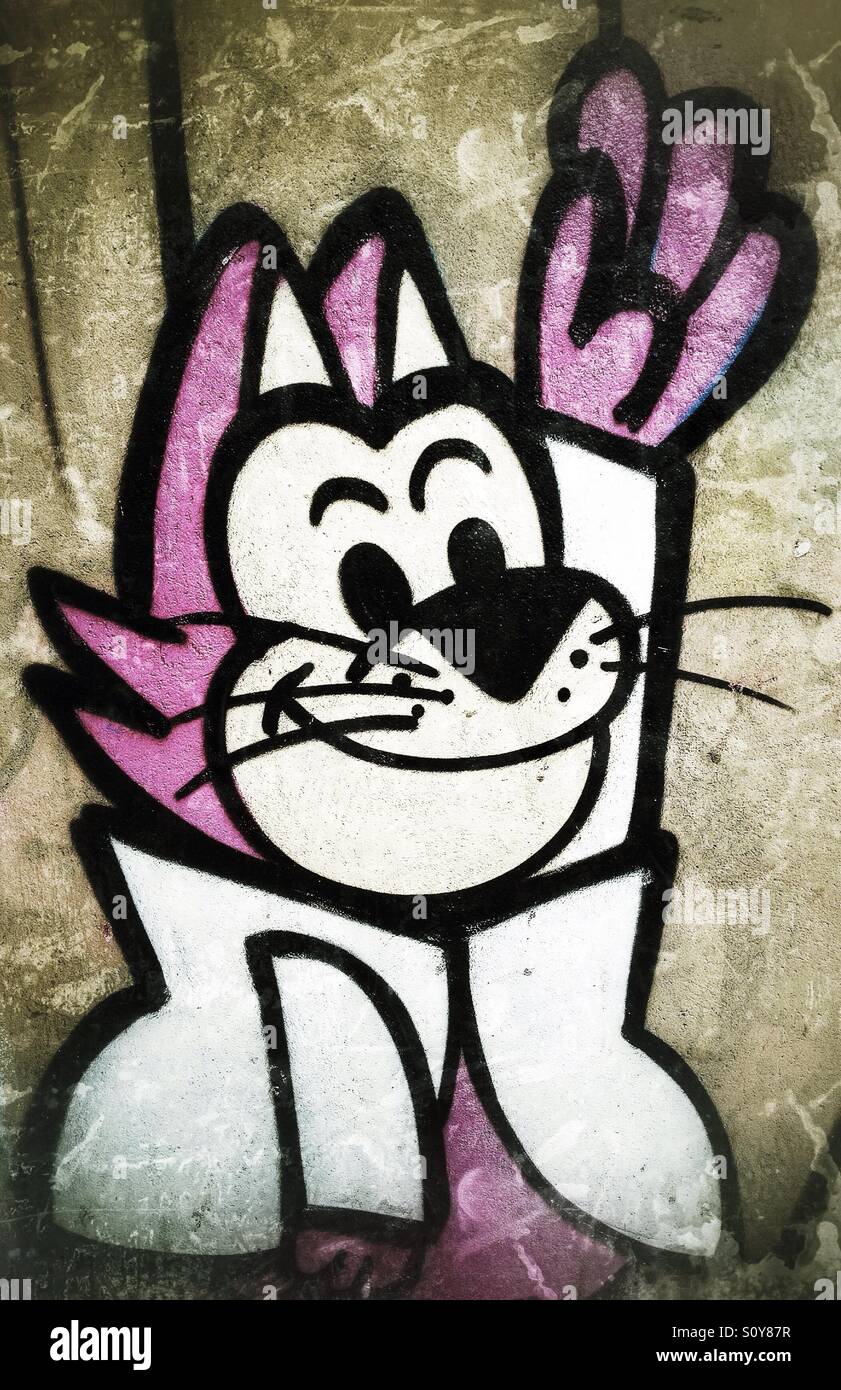 Graffiti of a cat cartoon character Stock Photo