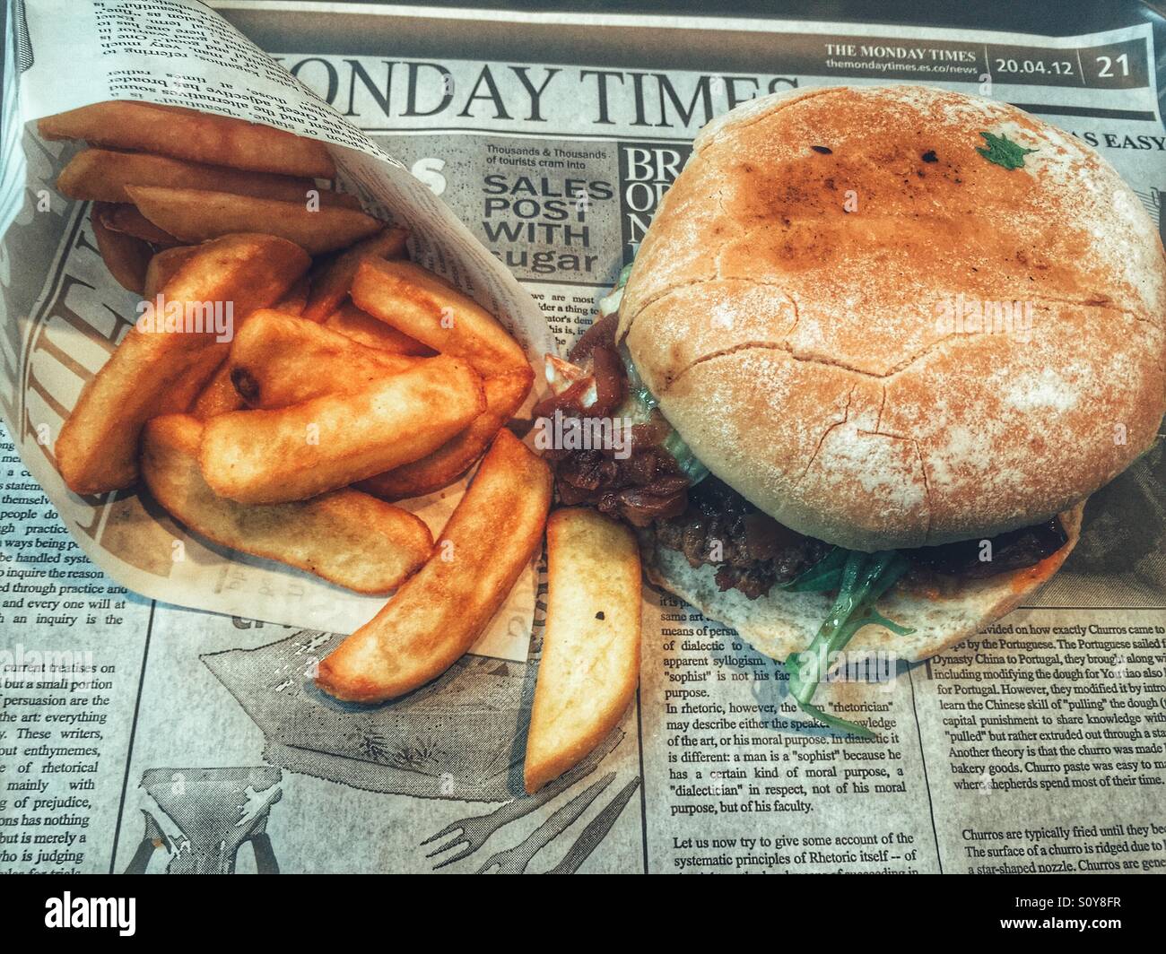Burger and French fries chips - Smartphone Captured Stock Image