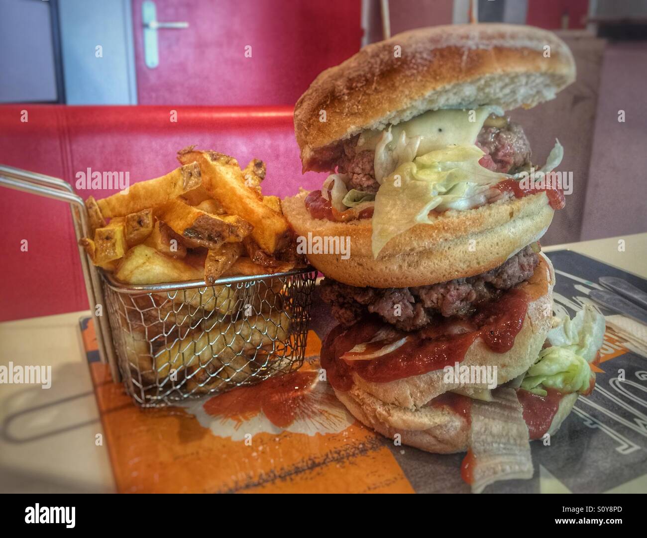 Big burger and chips - Smartphone Captured Stock Image